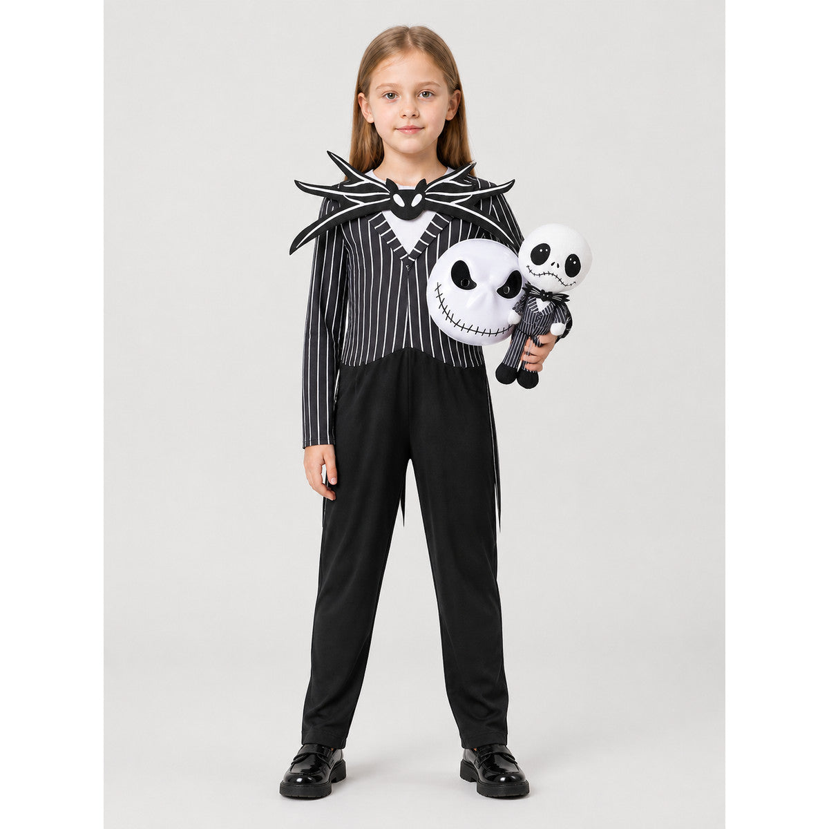Black-and-White Striped Skeleton Costume with Mask Costume Masks detail