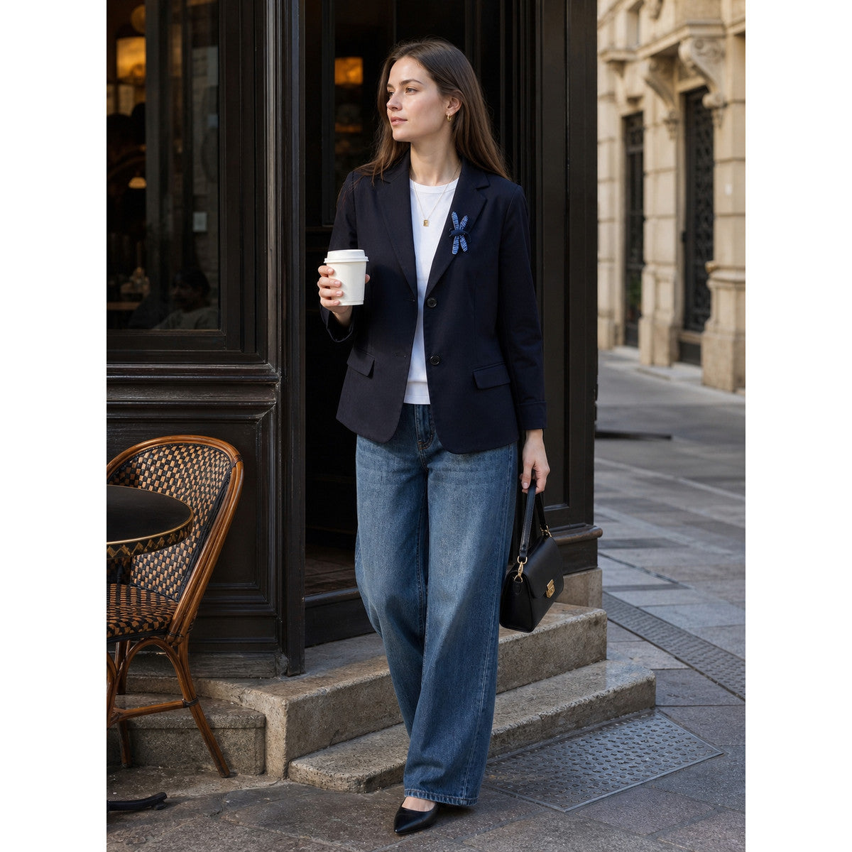 Women's black blazer with lapels and a tailored fit lifestyle