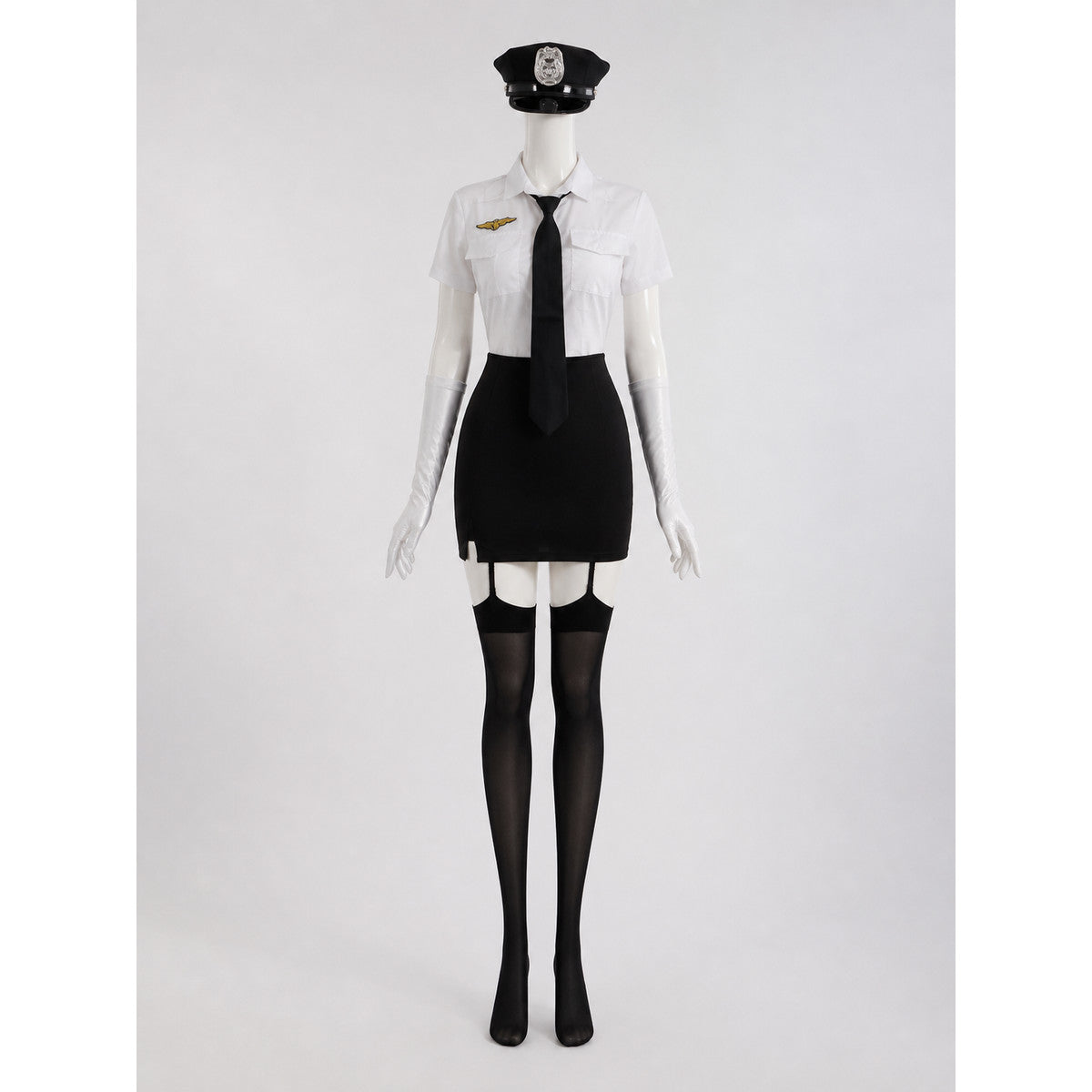 Women's Sexy Police Officer Costume Set, White & Black Uniform with Hat and main product view