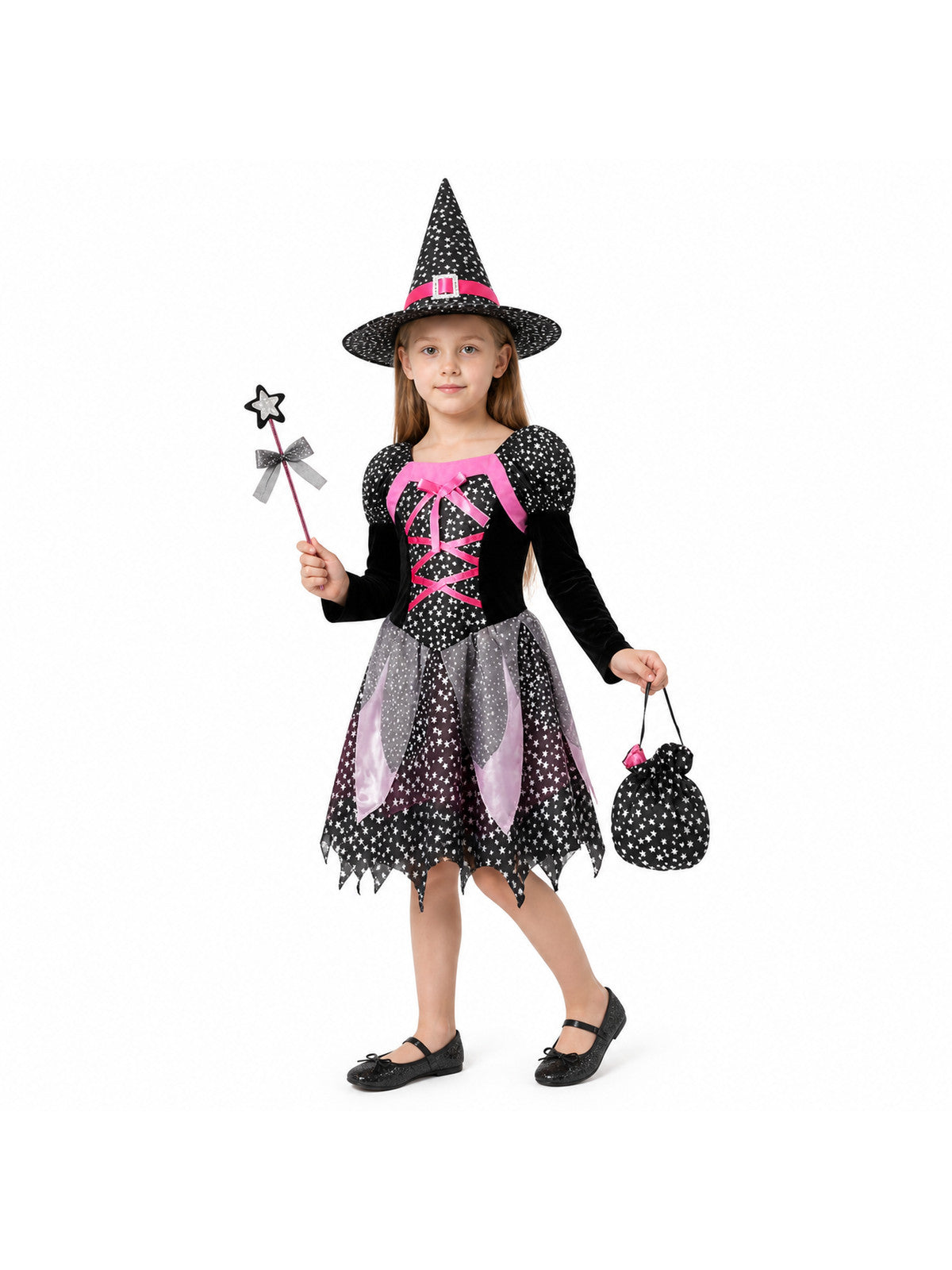 Halloween Costume: Dress, Hat, Wand, Bag