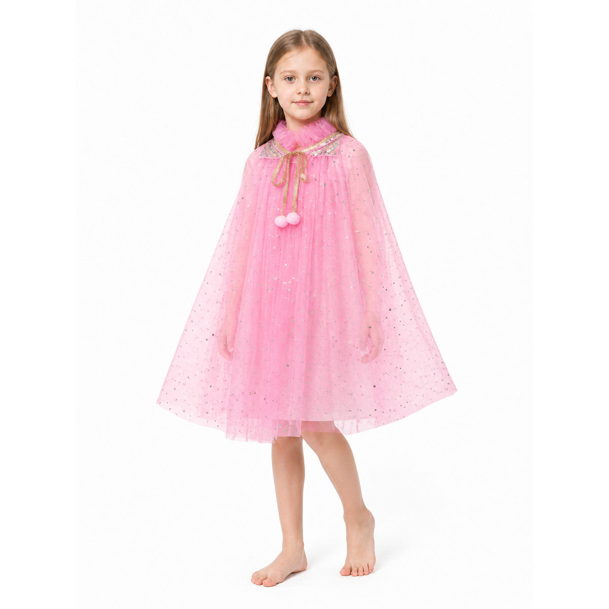 Children's Pink Cape with Stars and Sequins Costume Capes detail