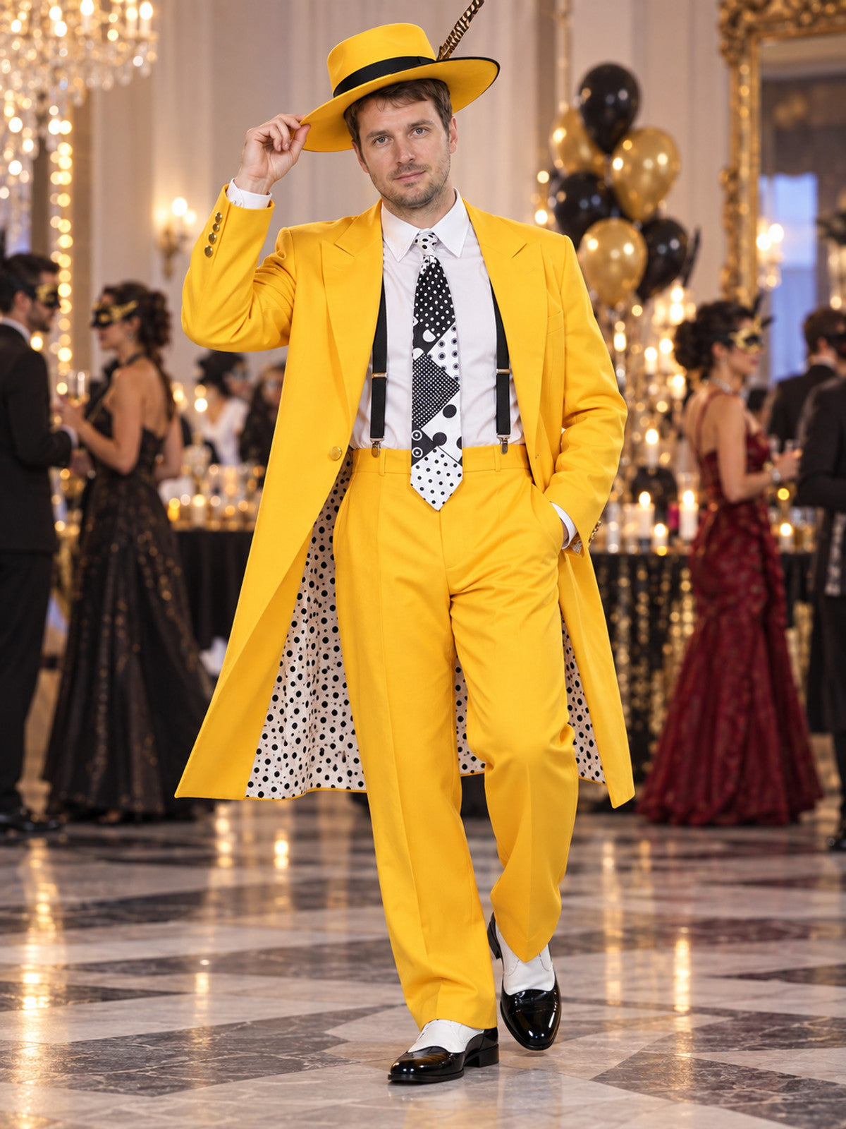 Cosplay Costume: Yellow Coat, Pants, Hat, Tie