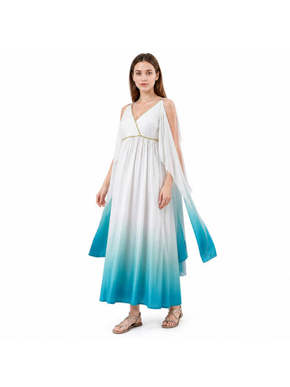 Long Greek-Style Dress with a V-Neckline and Gradient Costume Dresses detail