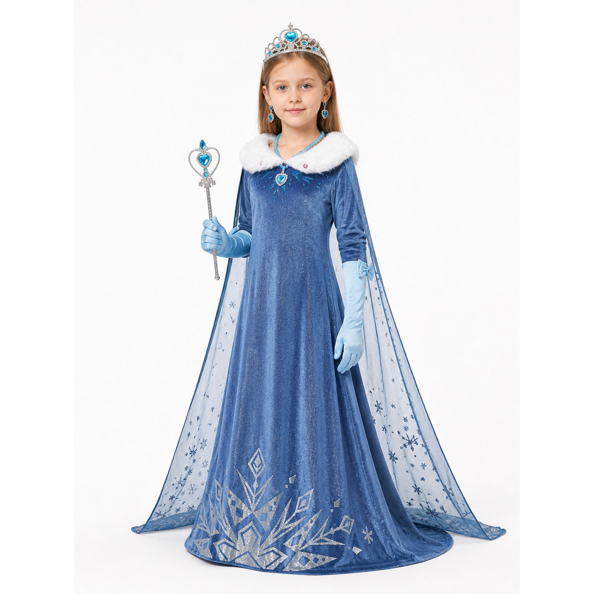 Snow Queen Costume with Sequins and Crown Costume Headwear detail