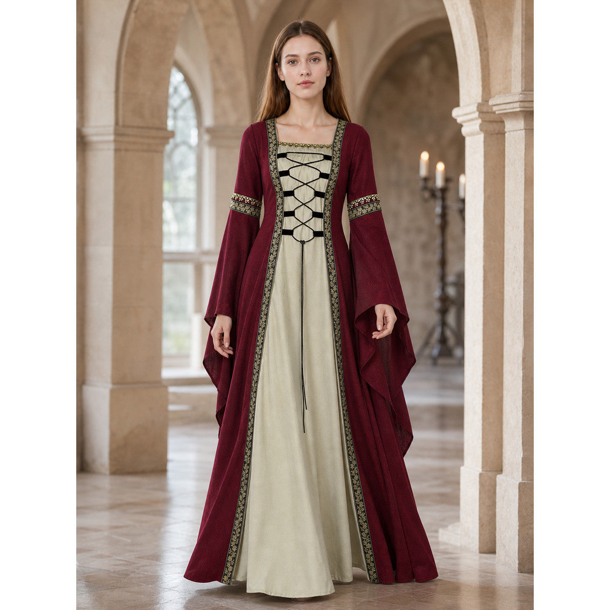 Long Medieval Dress with Flared Sleeves
