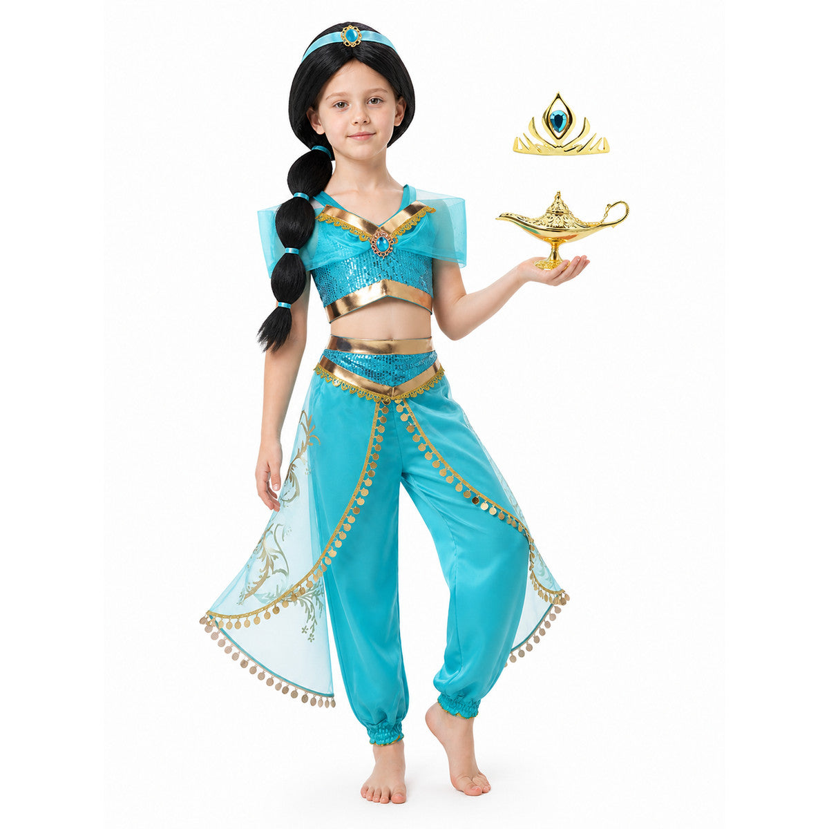 Jasmine Children's Carnival Costume with Crown and Wig Costume Wigs detail