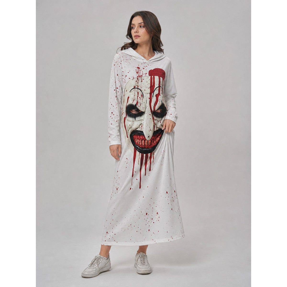 Hooded Clown Mask, Bloody Halloween Makeup lifestyle