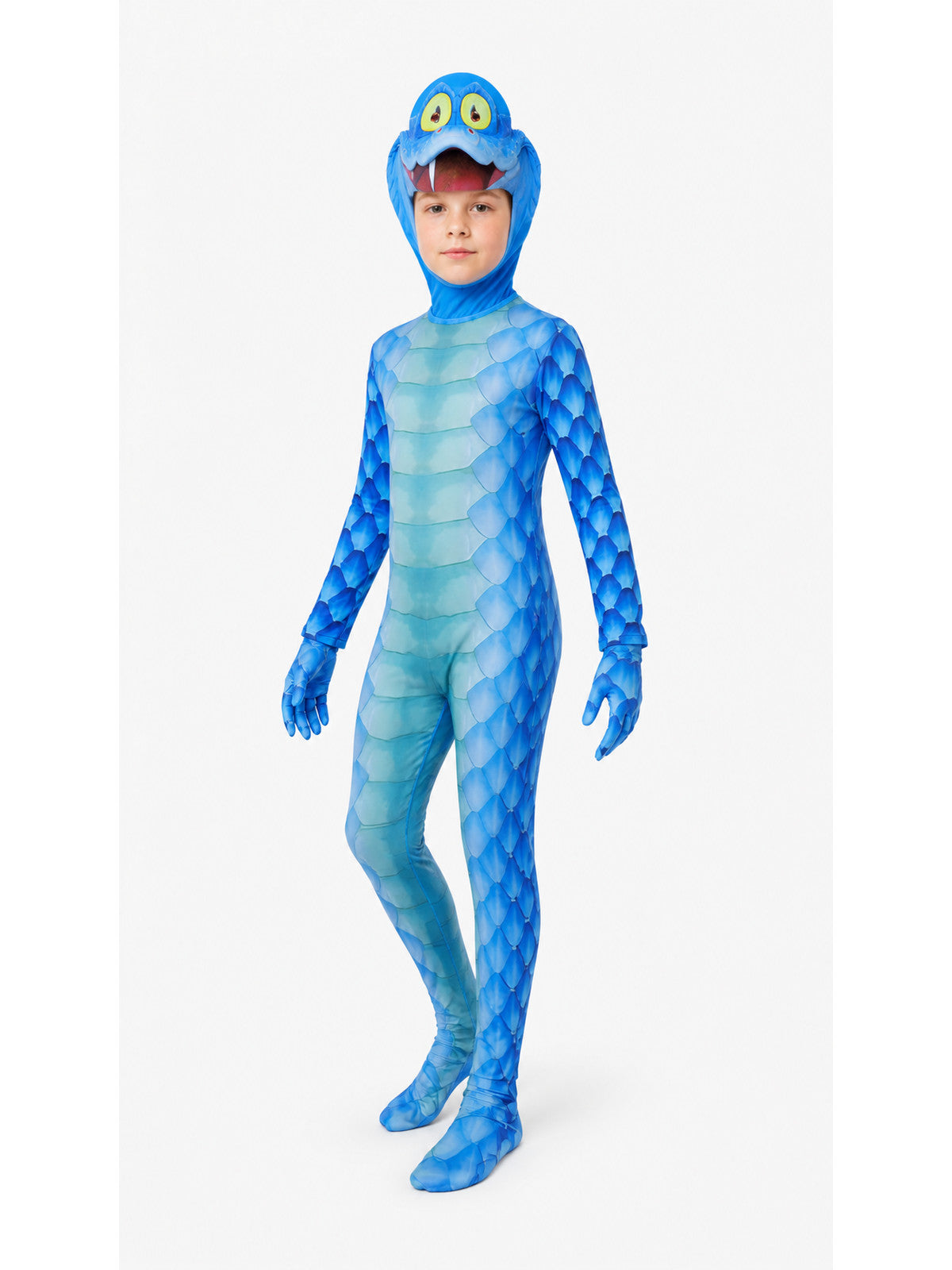 Blue Monster Jumpsuit with Scales, Headpiece, and Gloves