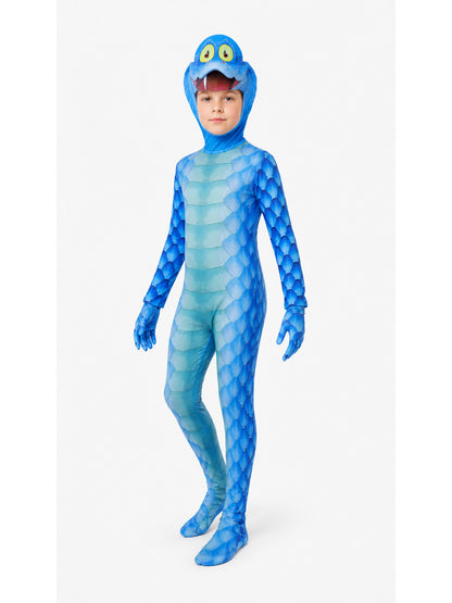 Blue Monster Jumpsuit with Scales, Headpiece, and Gloves