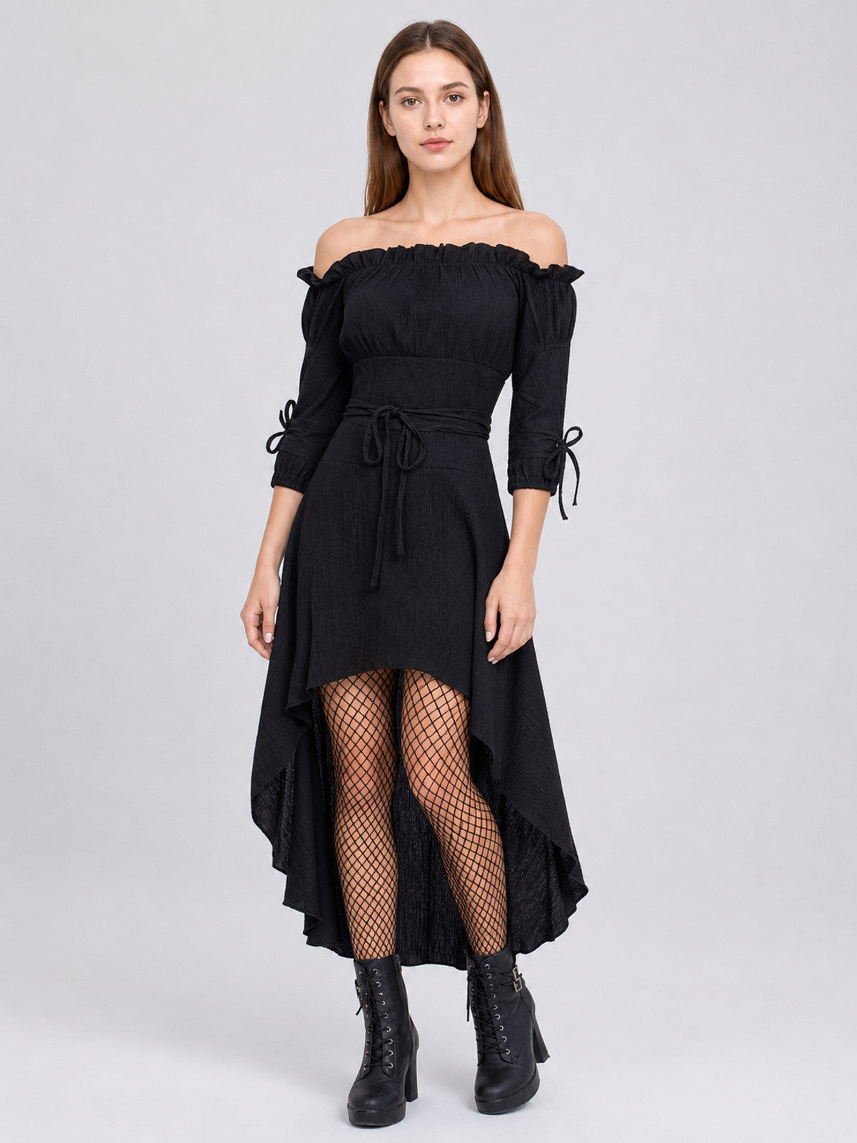 Black Off-the-Shoulder Lace-Up Dress Costume Dresses detail