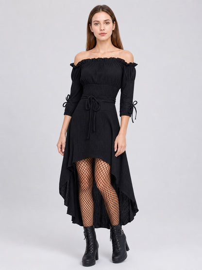 Black Off-the-Shoulder Lace-Up Dress Costume Dresses detail