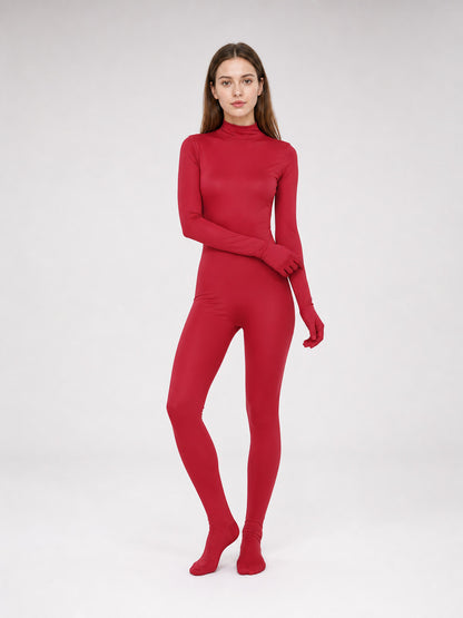 Burgundy Morphsuit Carnival Costume with Hood