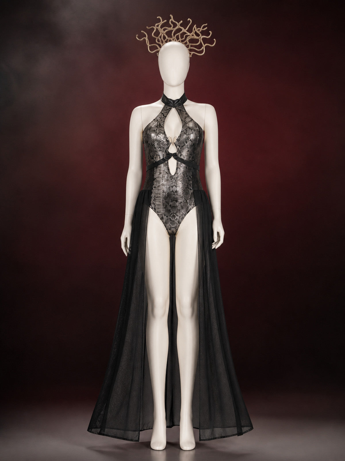 Egyptian Queen Bodysuit Costume With Cutout Design, Headpiece And Sheer Side