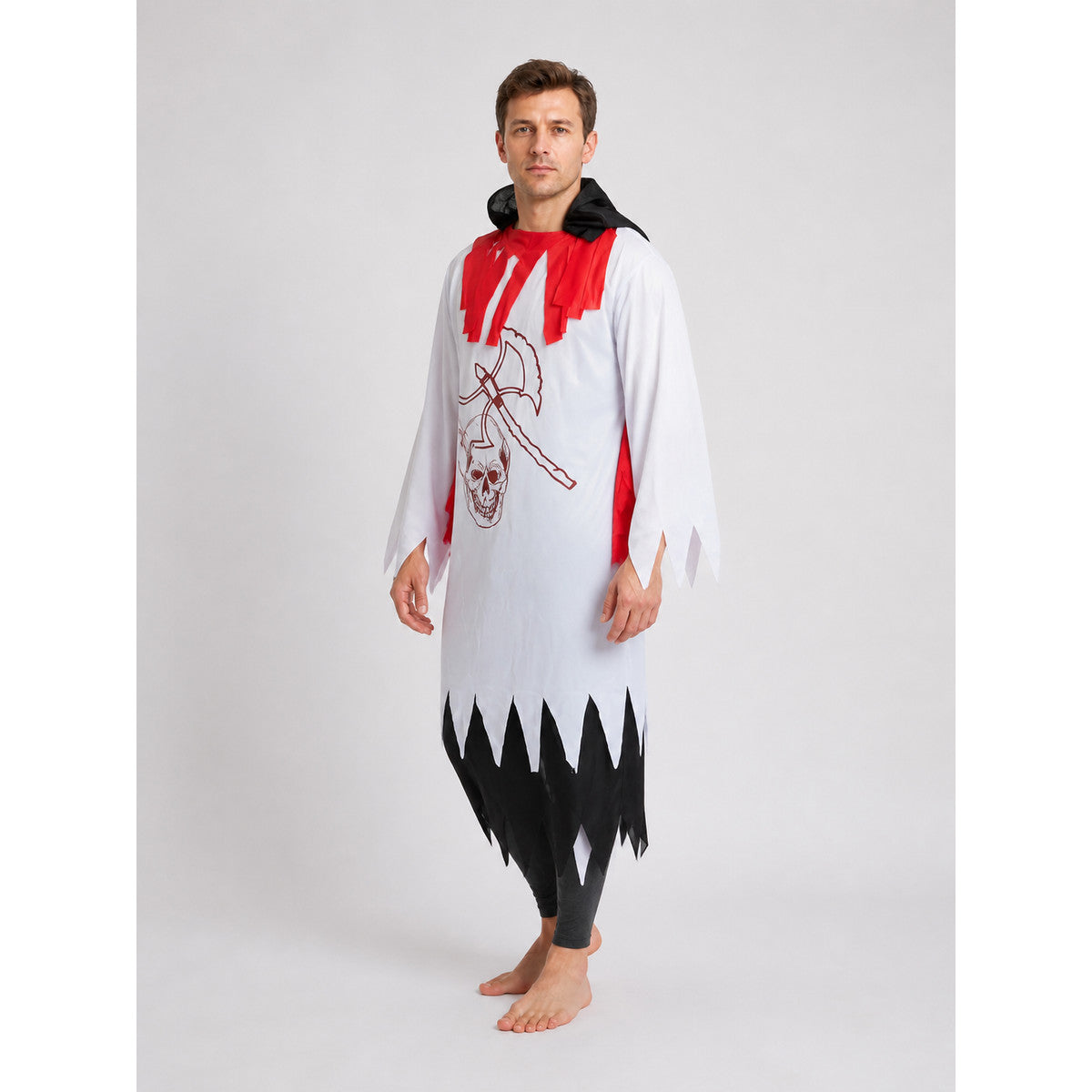 Zombie robe with a jagged hem and axe design for Halloween Costumes detail
