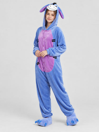Blue Kigurumi Jumpsuit with Hood and Long Ears