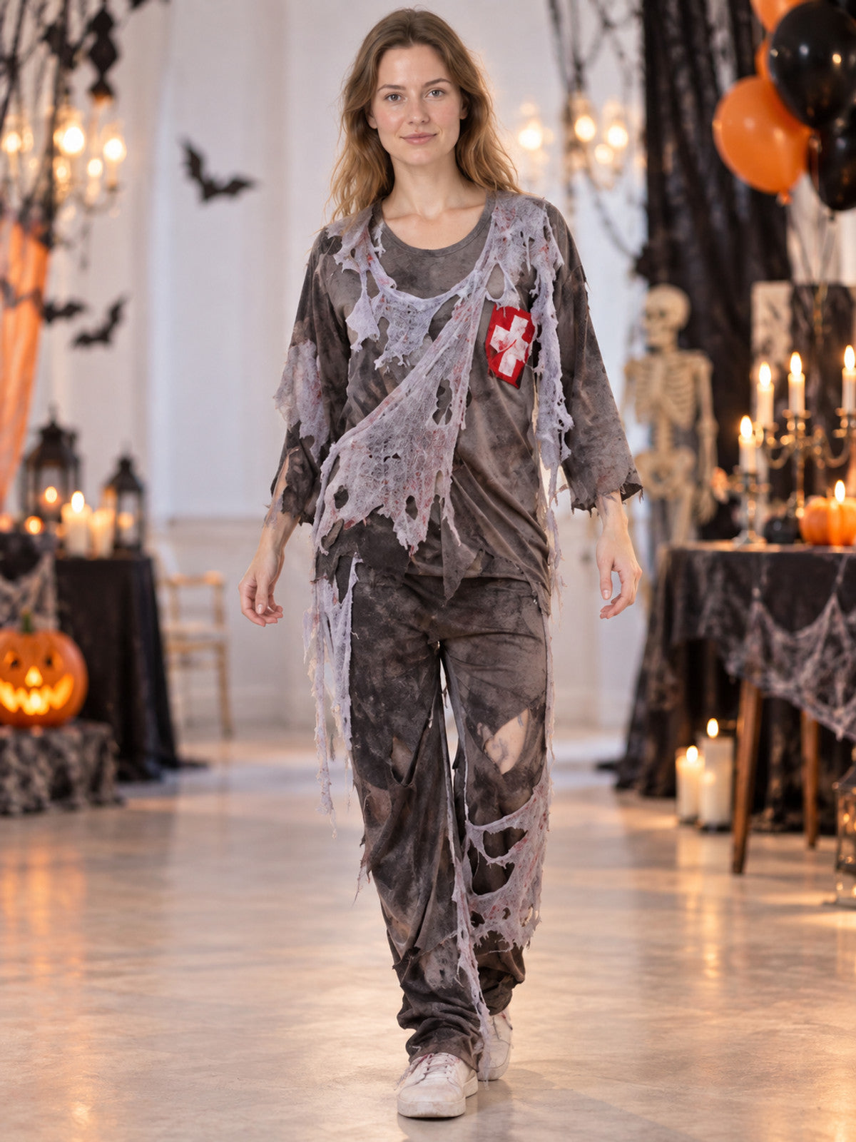 Zombie Carnival Costume with Blood Effect, Gray