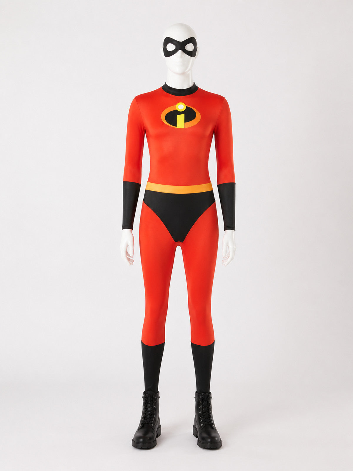 Kids' Red Black Superhero Jumpsuit with Yellow Belt, Halloween Costume