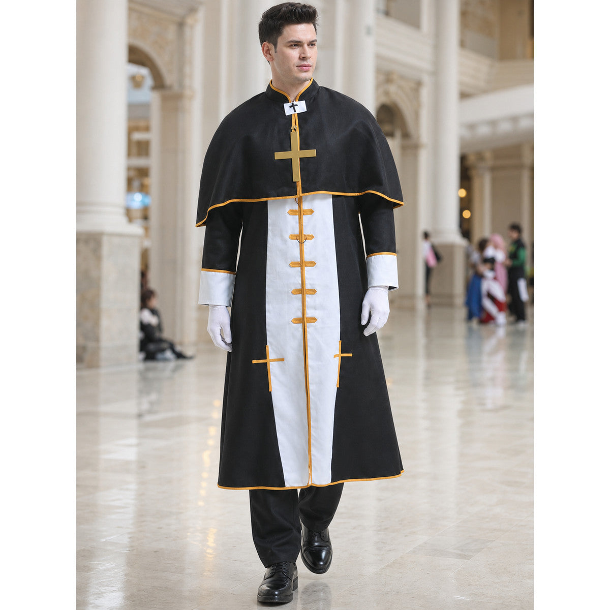 Priest costume with cross and cape lifestyle view