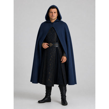 Medieval Long Blue Hooded Cloak for Adults Costume Capes detail