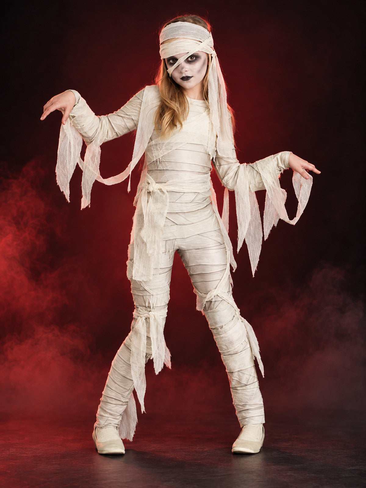 Kids' White Mummy Costume with Bandages and Head Wrap