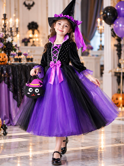 Kids' Witch Costume with Hat and Bag