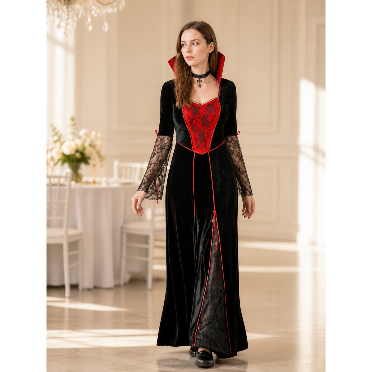 Vampire Costume with Red Trim for Halloween lifestyle view