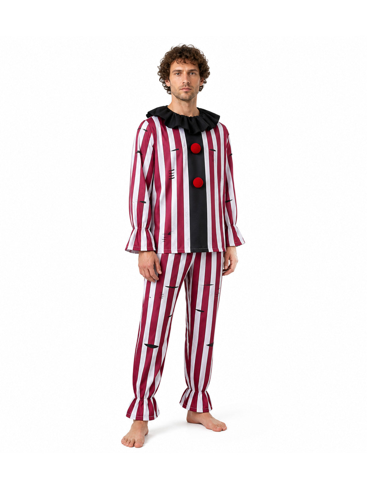 Red-and-White Striped Clown Costume, 2-Piece