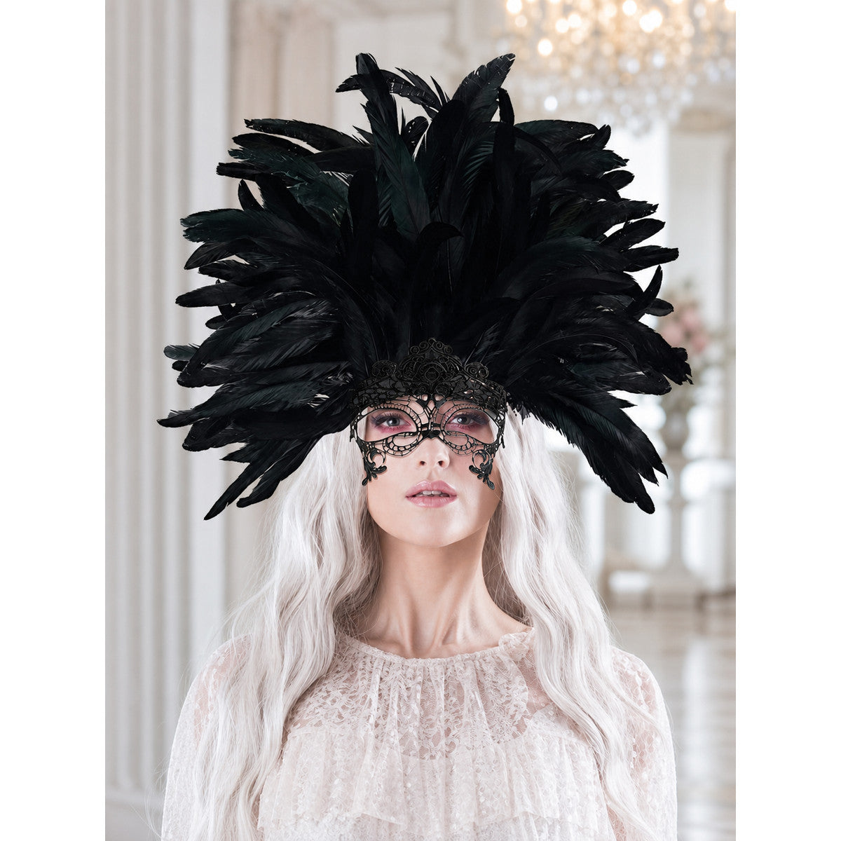 Carnival Feather Headpiece with Mask lifestyle