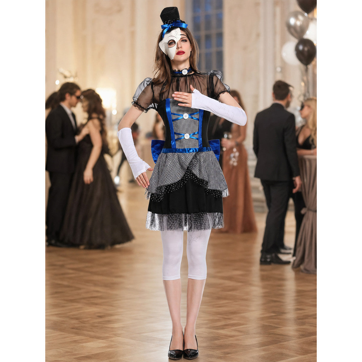 Retro-Style Stage Dress with a Blue Bow