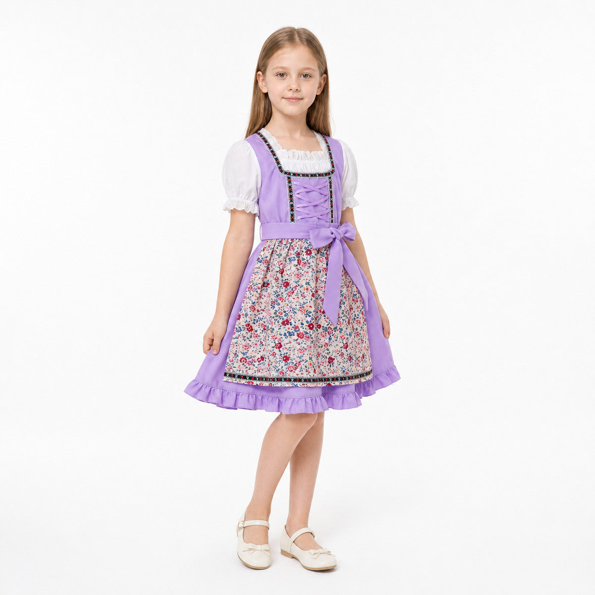 Dirndl Dress with Apron and Headscarf, Purple