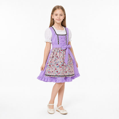 Dirndl Dress with Apron and Headscarf, Purple