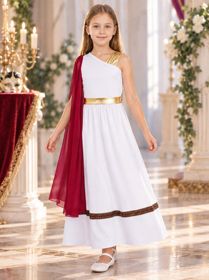 Carnival Dress with Burgundy Cape and Gold Belt