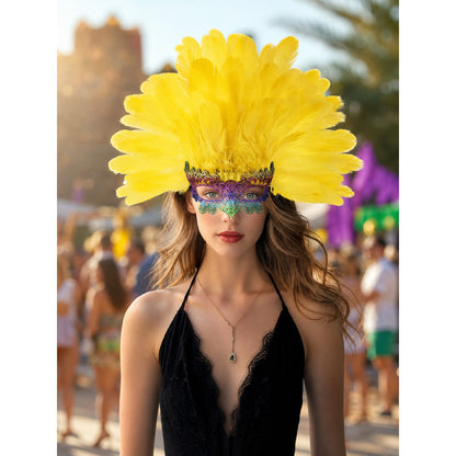 Carnival headpiece with yellow feathers lifestyle