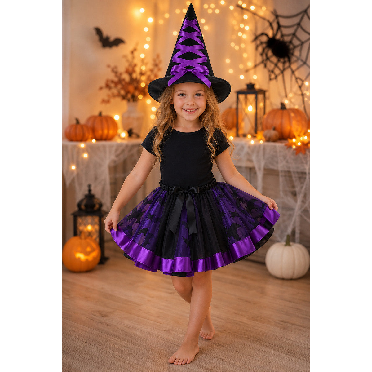 Children’s Witch Halloween Costume with Hat and Full Skirt lifestyle view