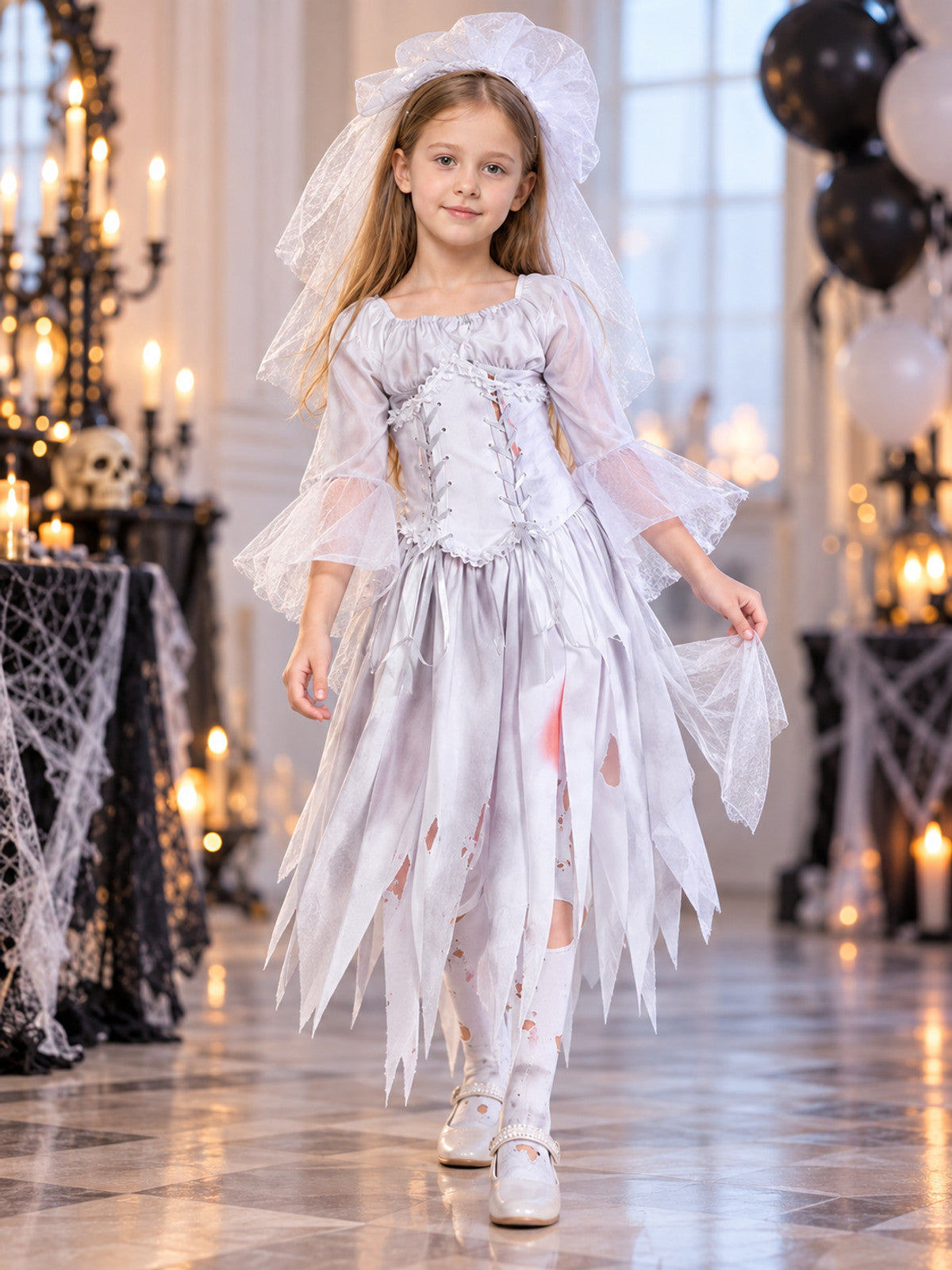 Ghost Bride Costume with Veil and Corset