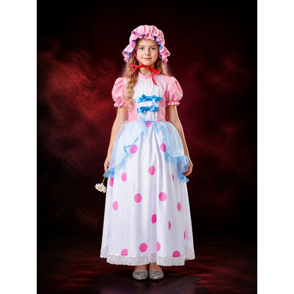 Girl's Shepherdess Costume Dress with Bonnet, Polka Dots, Vintage Style main product view