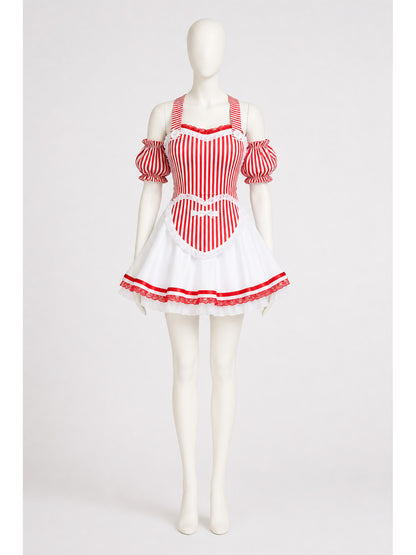Red and White Striped Dress with a Full Skirt Costume Dresses detail