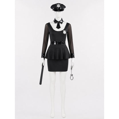 Women's Black Police Officer Costume Dress with Belt Hat Handcuffs Baton, Sexy main product view