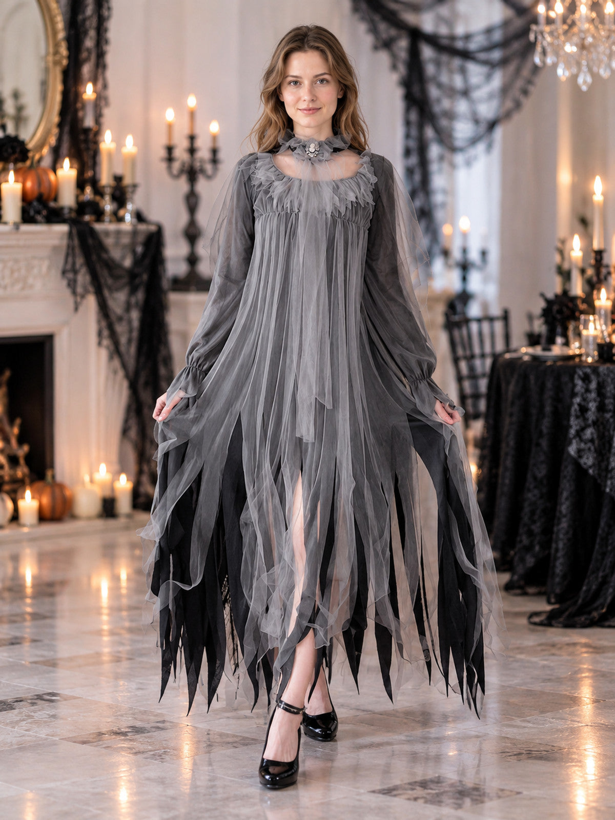 Gray-Black Vampire Costume with Dress and Choker