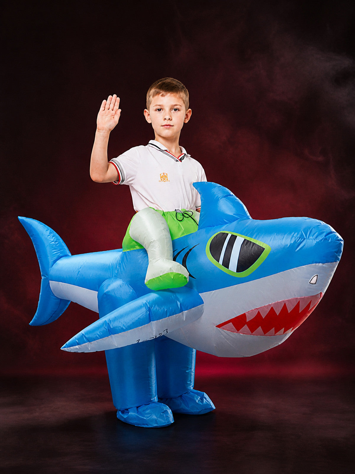 Adult Shark Inflatable Costume, Funny Blue Shark Jumpsuit with Fins and Teeth main product view