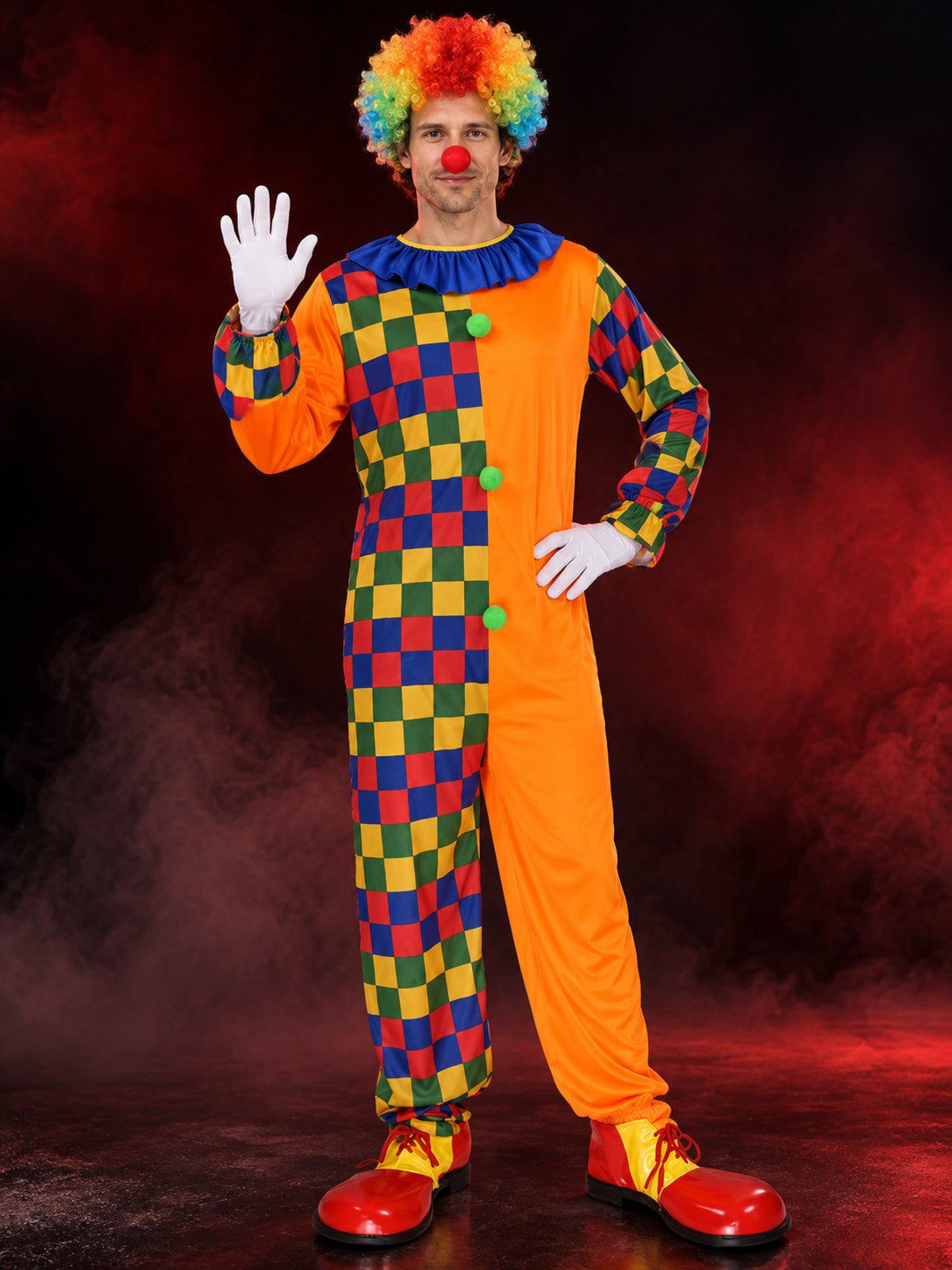Adult Clown Costume Orange Jumpsuit with Pom-Poms