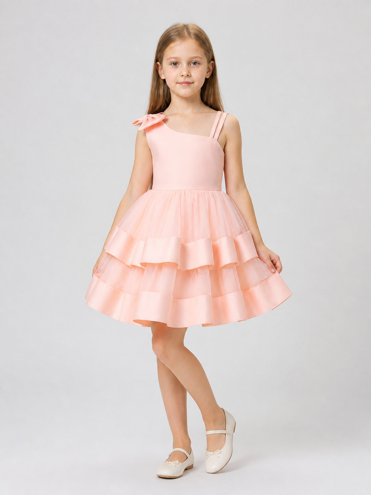 Girls' Pink Tutu Dress with One-Shoulder Bow Costume Dresses detail