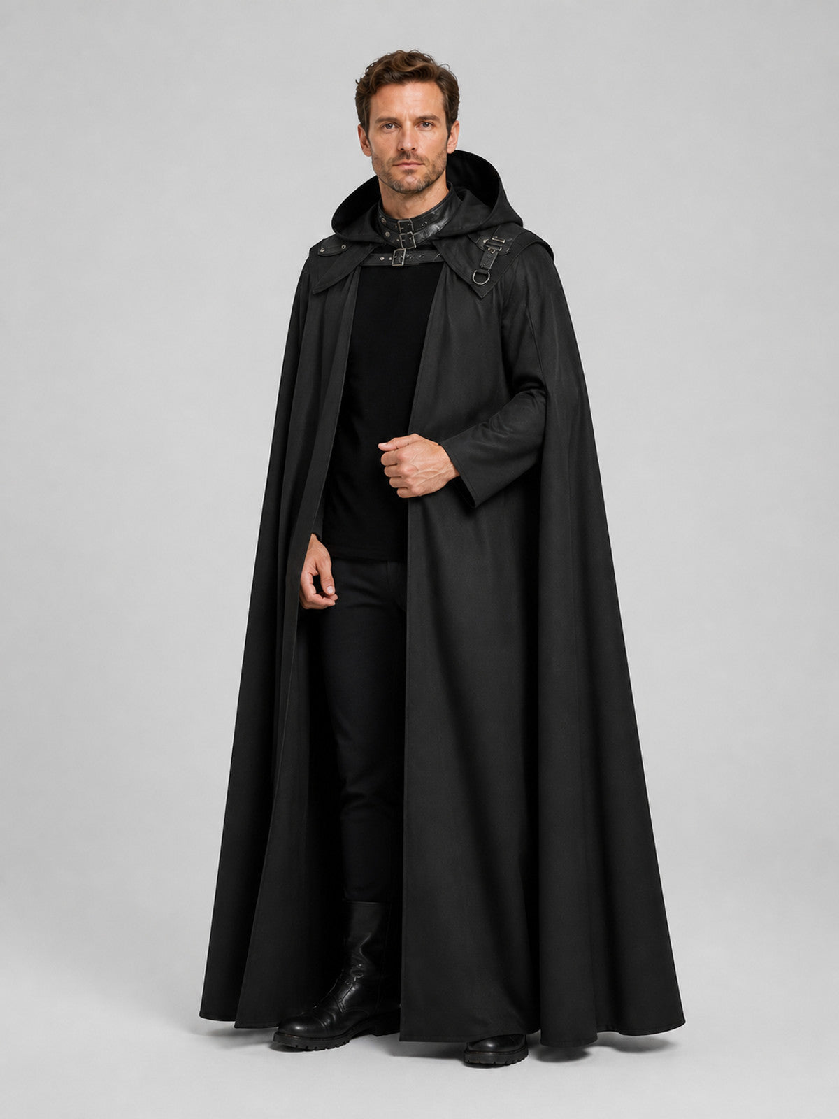Gothic Black Hooded Cape for Halloween and Cosplay