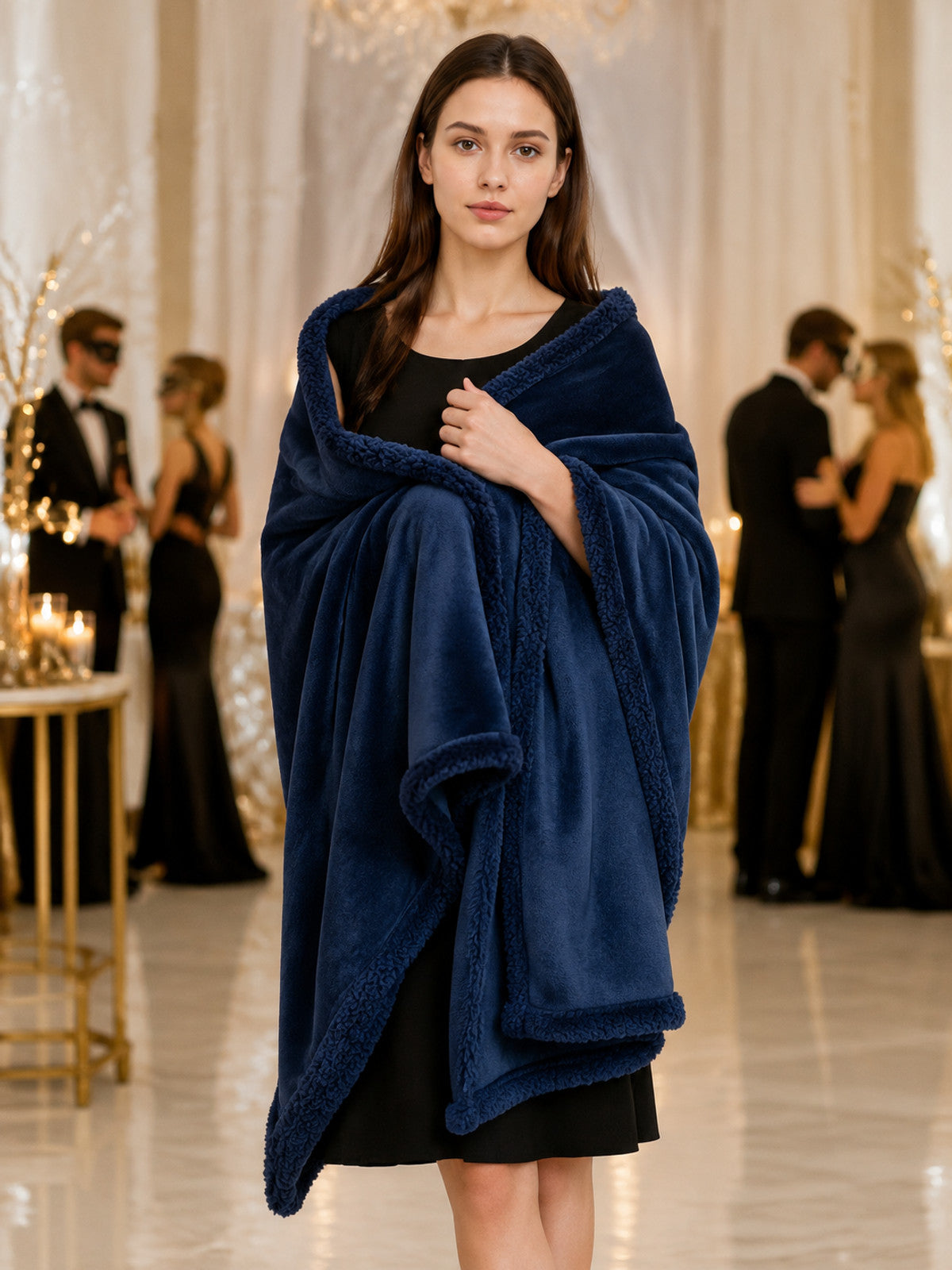 Reversible Dark Blue Pet Blanket lifestyle view