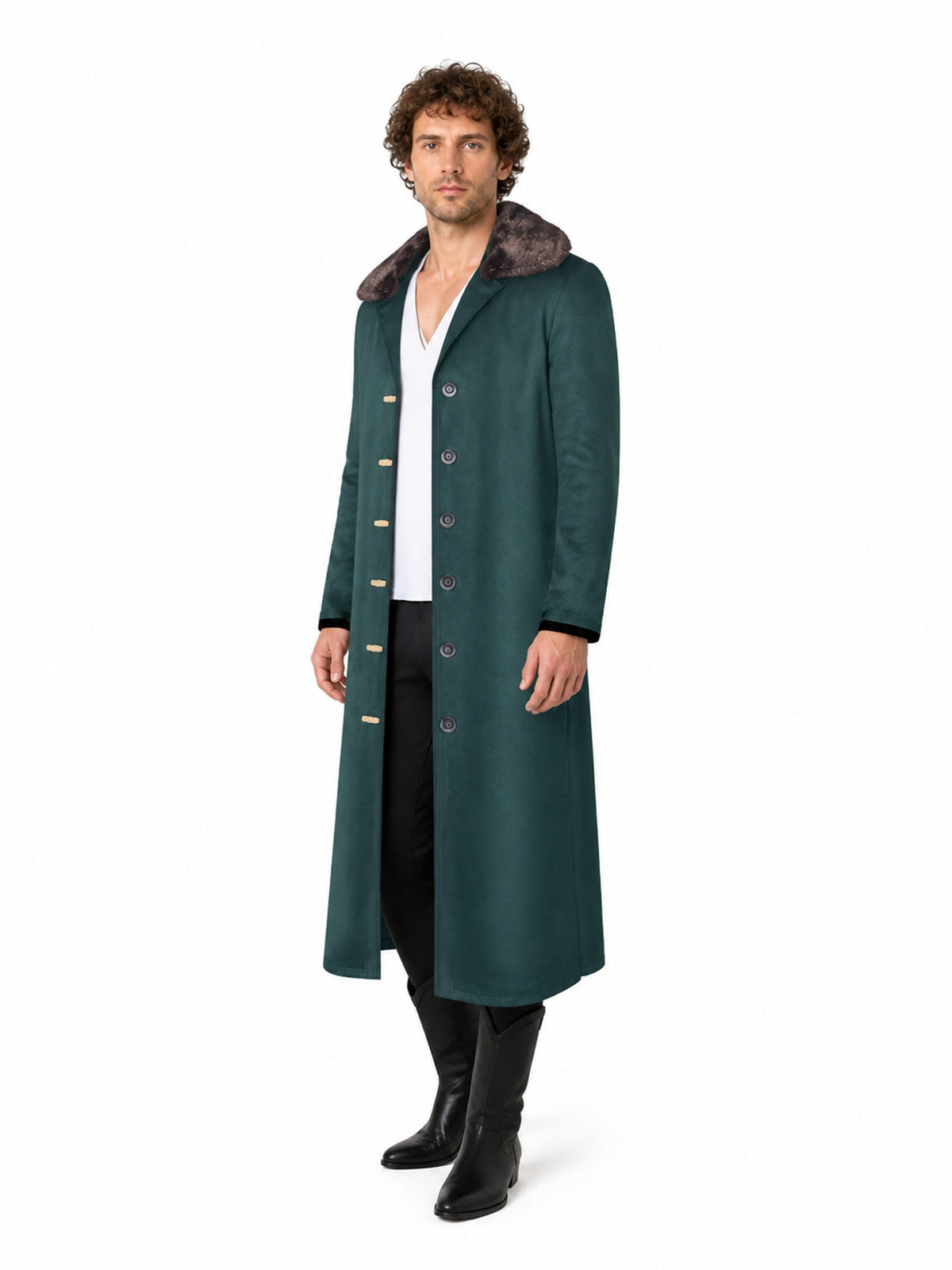 Dark Green Cosplay Coat with Fur Collar