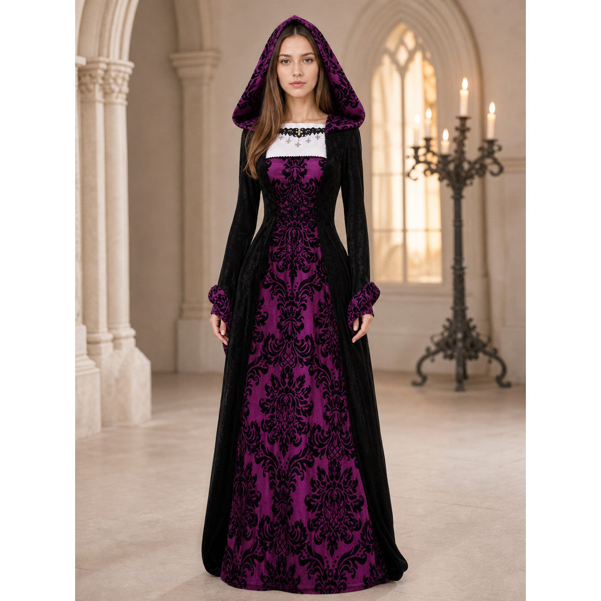 Gothic Hooded Dress with a Full Skirt