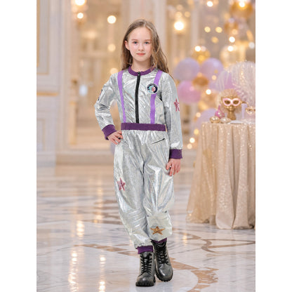 Silver Astronaut Costume with Purple Detailing