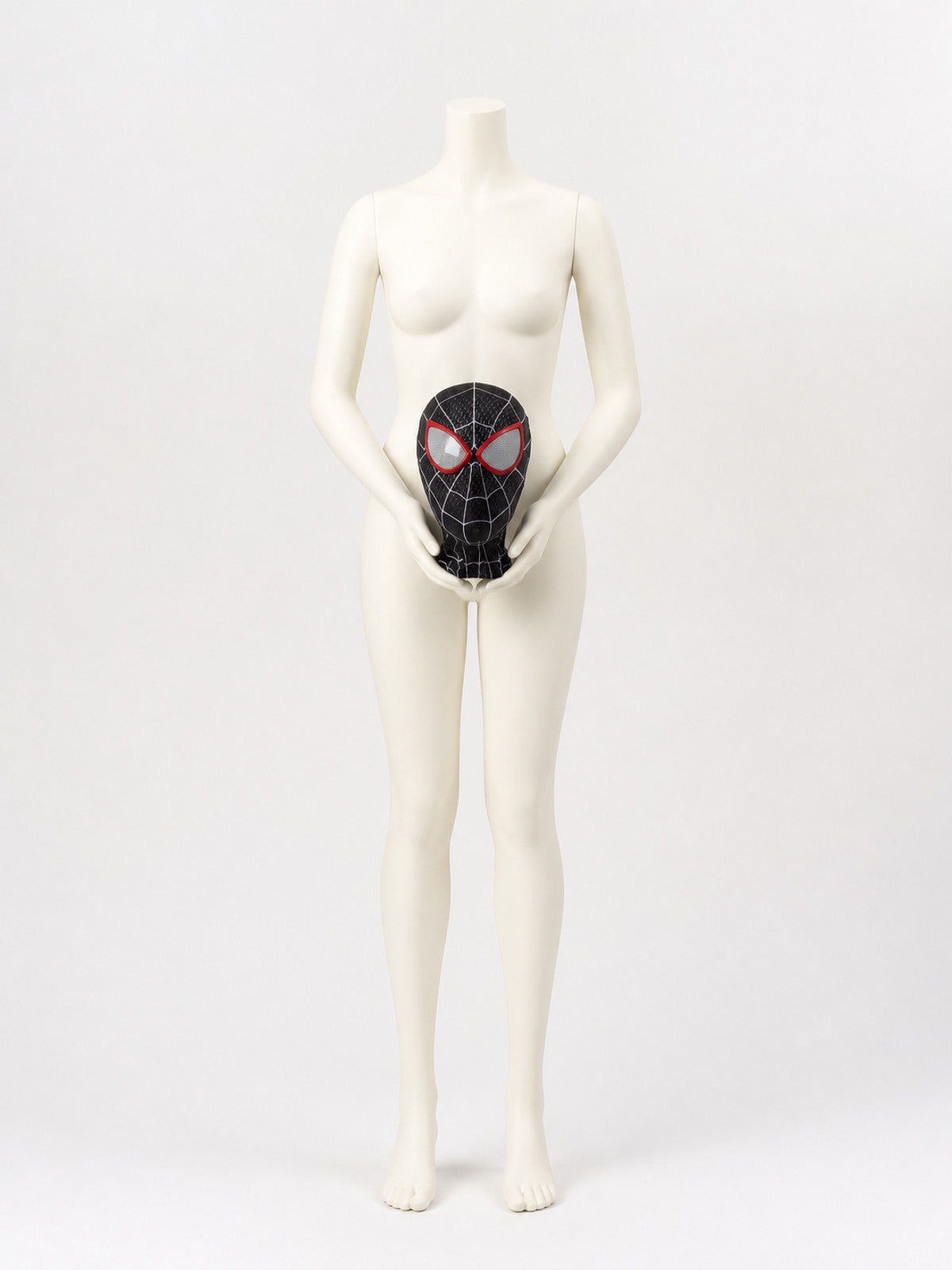 Black carnival mask with a red-and-white pattern lifestyle view
