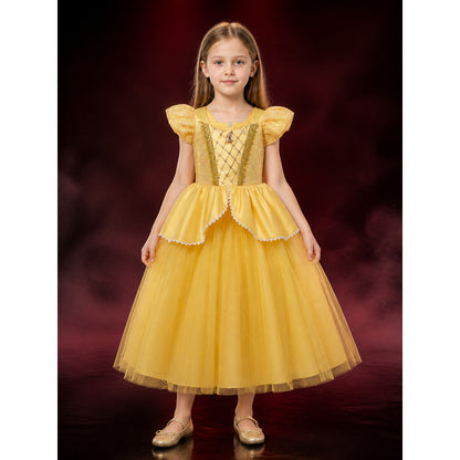 Girls Belle Princess Sequin Tulle Dress Costume for Halloween Birthday lifestyle