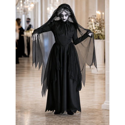 Gothic Hooded Dress with Torn Draped Panels